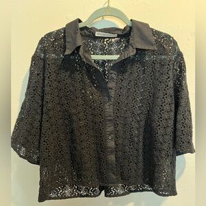 Abercrombie & Fitch Crocheted Crop Button Up Black Size Large